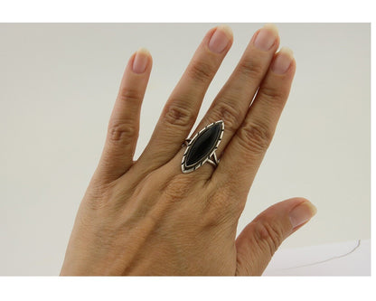 Navajo Handmade Ring 925 Silver Black Onyx Artist Signed M #10 C.80's