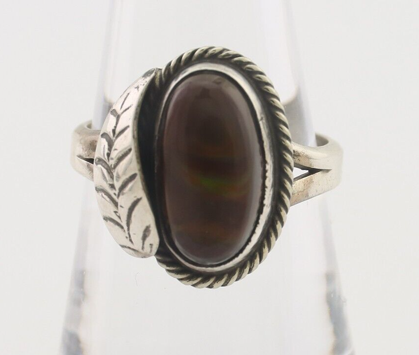 Navajo Handmade Ring 925 Silver Natural Fire Opal Native Artist Size 8.0 C.80's