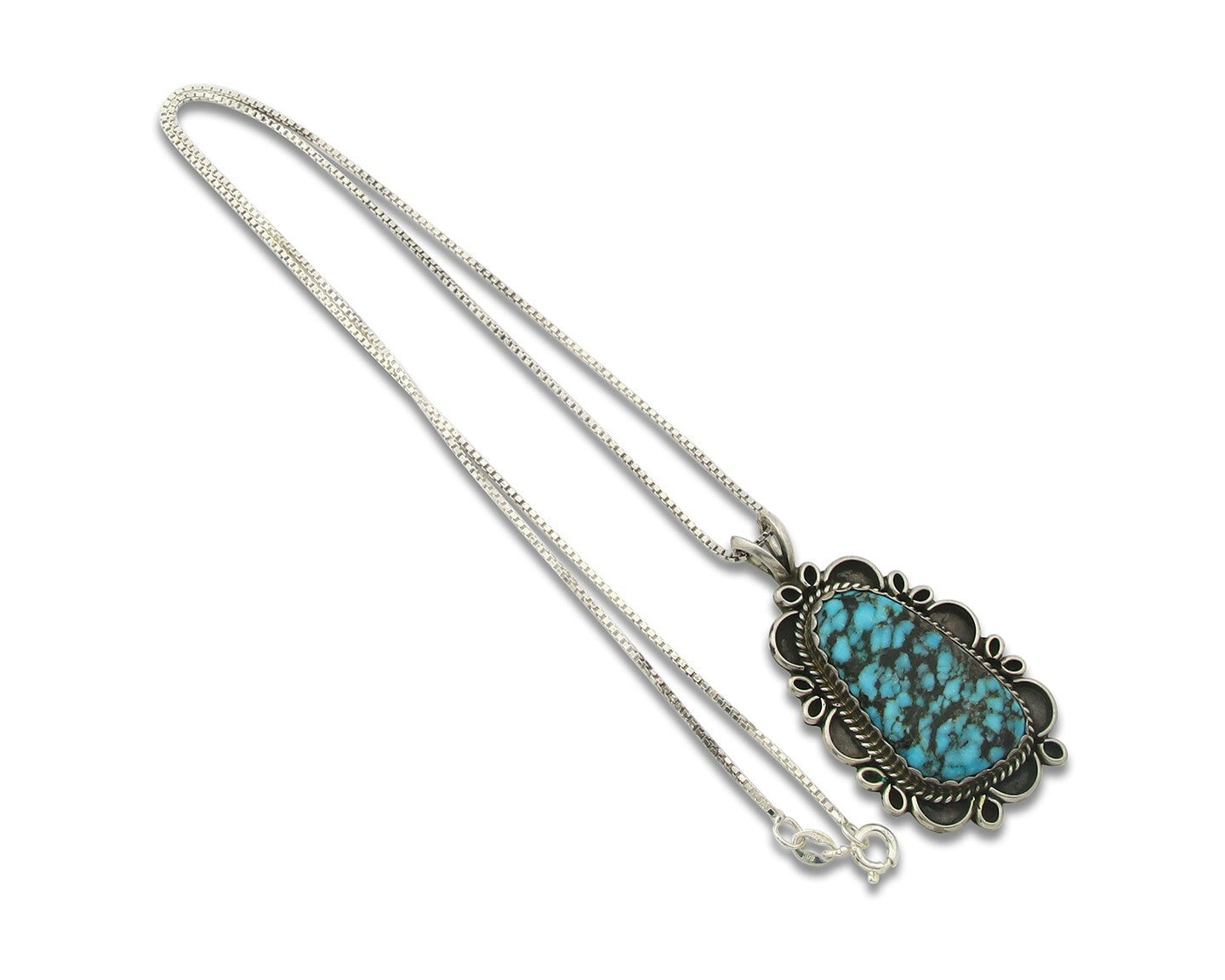 Navajo Sterling Silver Necklace Authentic Spiderweb Turquoise Vintage Handmade