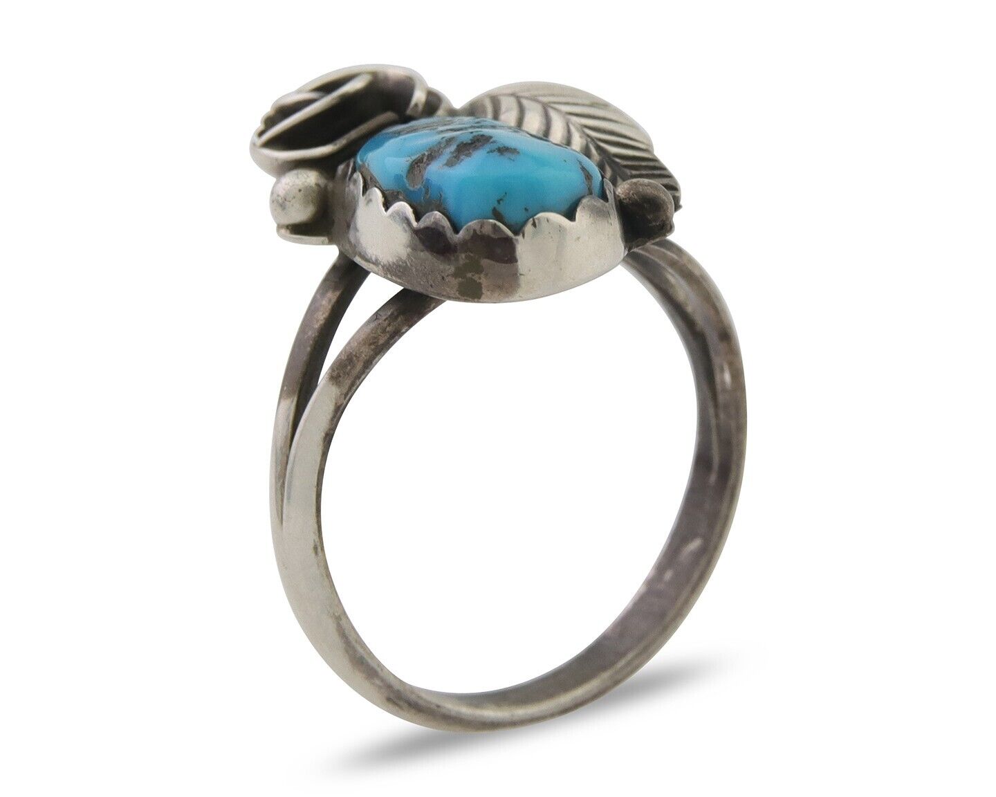 Navajo Ring 925 Silver Sleeping Beauty Turquoise Native American Artist C.80's