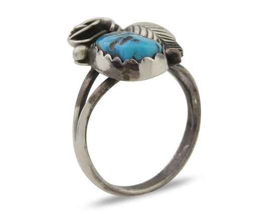 Navajo Ring 925 Silver Sleeping Beauty Turquoise Native American Artist C.80's