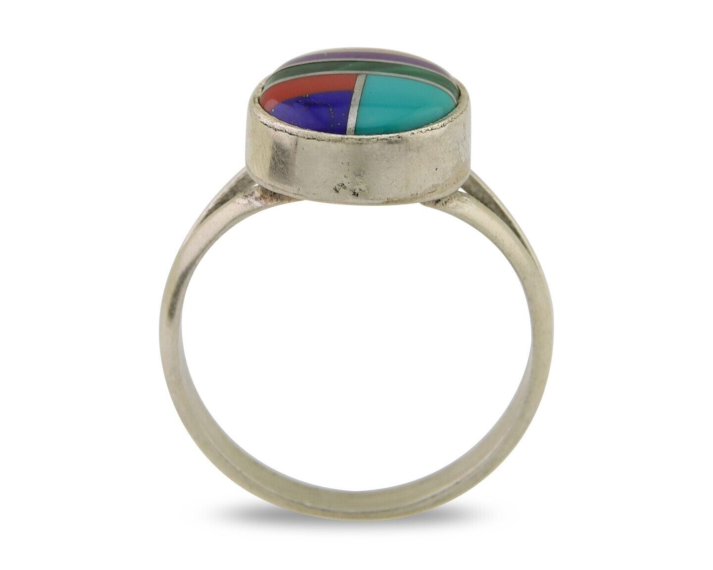 Navajo Ring 925 Sterling Silver Natural Gemstones Artist Signed Sunrise C.80's