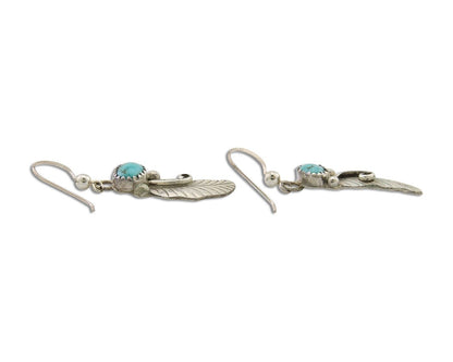 Navajo Dangle Earrings 925 Silver Natural Turquoise Artist Signed JB C.80's