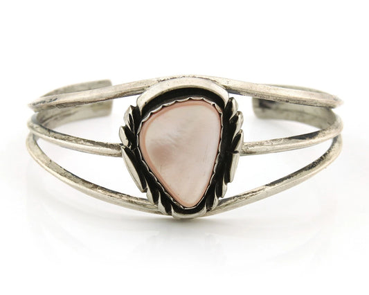 Navajo Cuff Bracelet Sterling Silver Authentic Pink Muscle Artist Signed