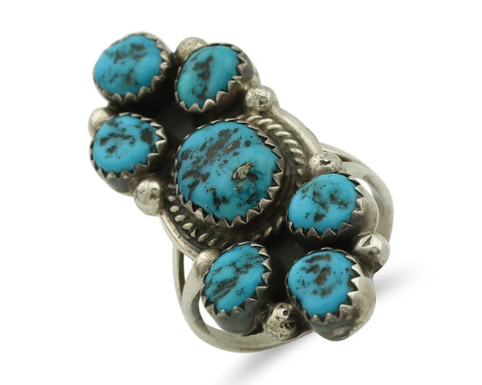 Navajo Ring .925 Silver Blue Morenci Turquoise Artist Signed IHMJ & MT C.80's