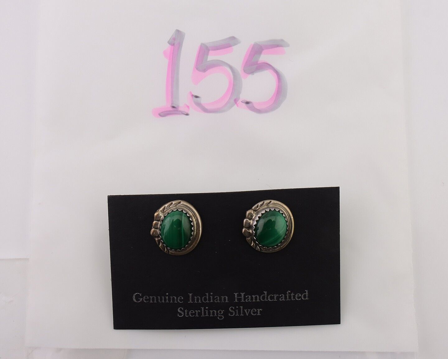 Navajo Earrings 925 Silver Natural Malachite Native American Artist C.80's