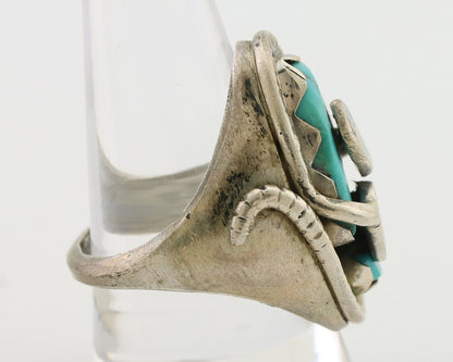 Mens Heavy Zuni Snake Ring 925 Silver Turquoise Signed EFFIE CALAVASA C.80's