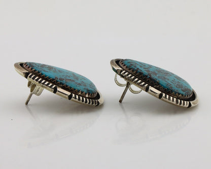 Navajo Earrings 925 Silver Natural Blue Turquoise Signed William Denetdale C.80s