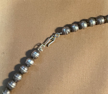 Navajo Sterling Silver Squash Necklace Authentic Nugget Turquoise Vintage Signed