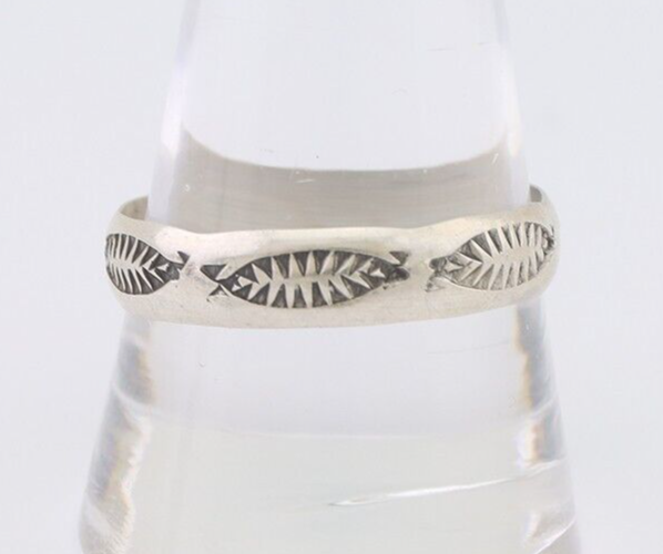 Navajo Hand Stamped Band 925 Silver 5.0 mm Signed Larry Chavez Size 11.25 C.80's