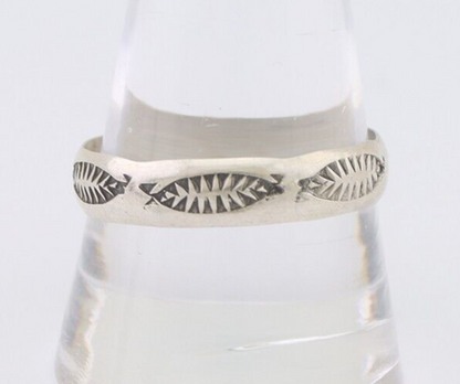 Navajo Hand Stamped Band 925 Silver 5.0 mm Signed Larry Chavez Size 11.25 C.80's