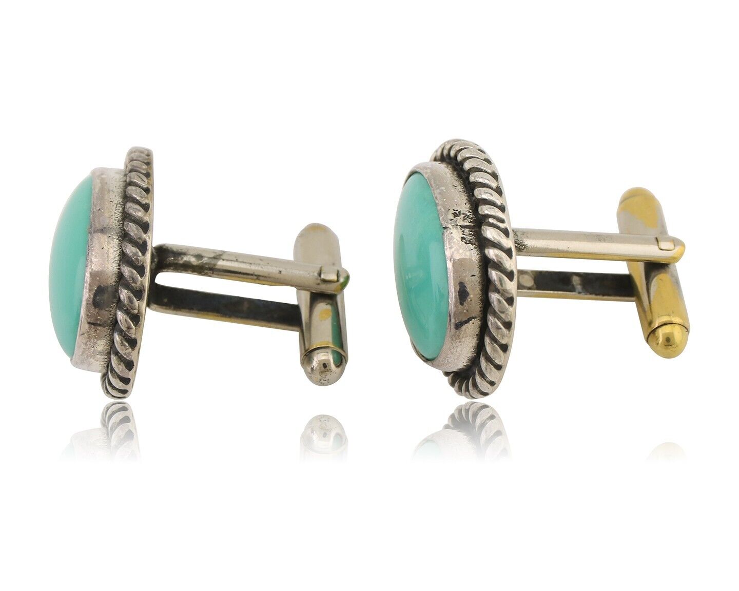 Navajo Cufflinks 925 Silver Native American Natural Turquoise C.80's #165