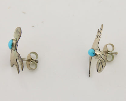 Navajo Humming Bird Earrings 925 Silver Turquoise Native Artist C.80's
