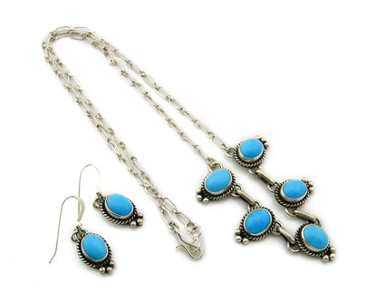 Navajo Necklace Earring Set Sterling Silver Turquoise Vintage Signed Dine ALV