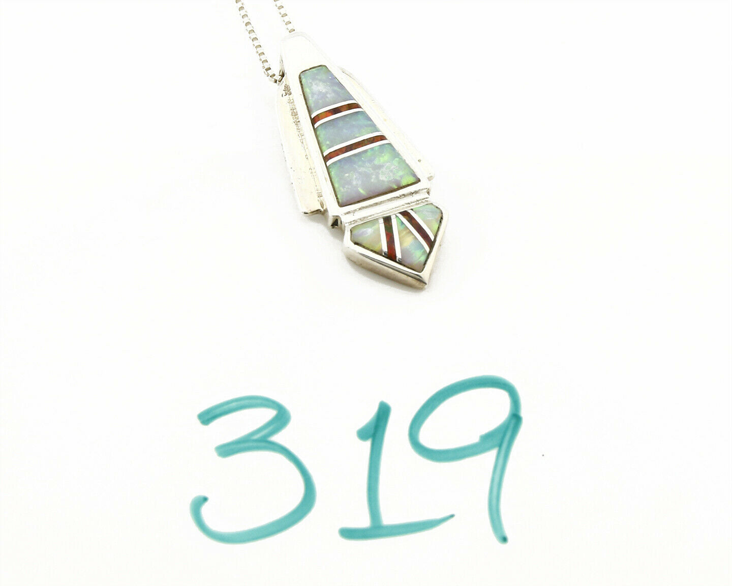 Navajo Signed Venus Etssity Natural Opal .925 SOLID Silver Inlaid Pendant