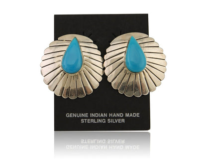 Navajo Earrings 925 Silver Natural Blue Native American Artist C.80's