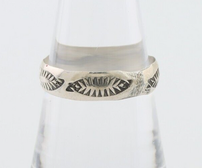 Navajo Hand Stamped Band 925 Silver 5.0 mm Signed Larry Chavez Size 8.0 C.80's