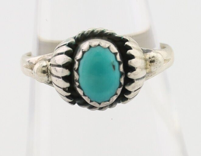 Navajo Ring 925 Silver Kingman Turquoise Native American Artist Made In 1985