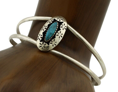 Navajo Bracelet 925 Silver Kingman Turquoise Artist Signed IJC C.80's