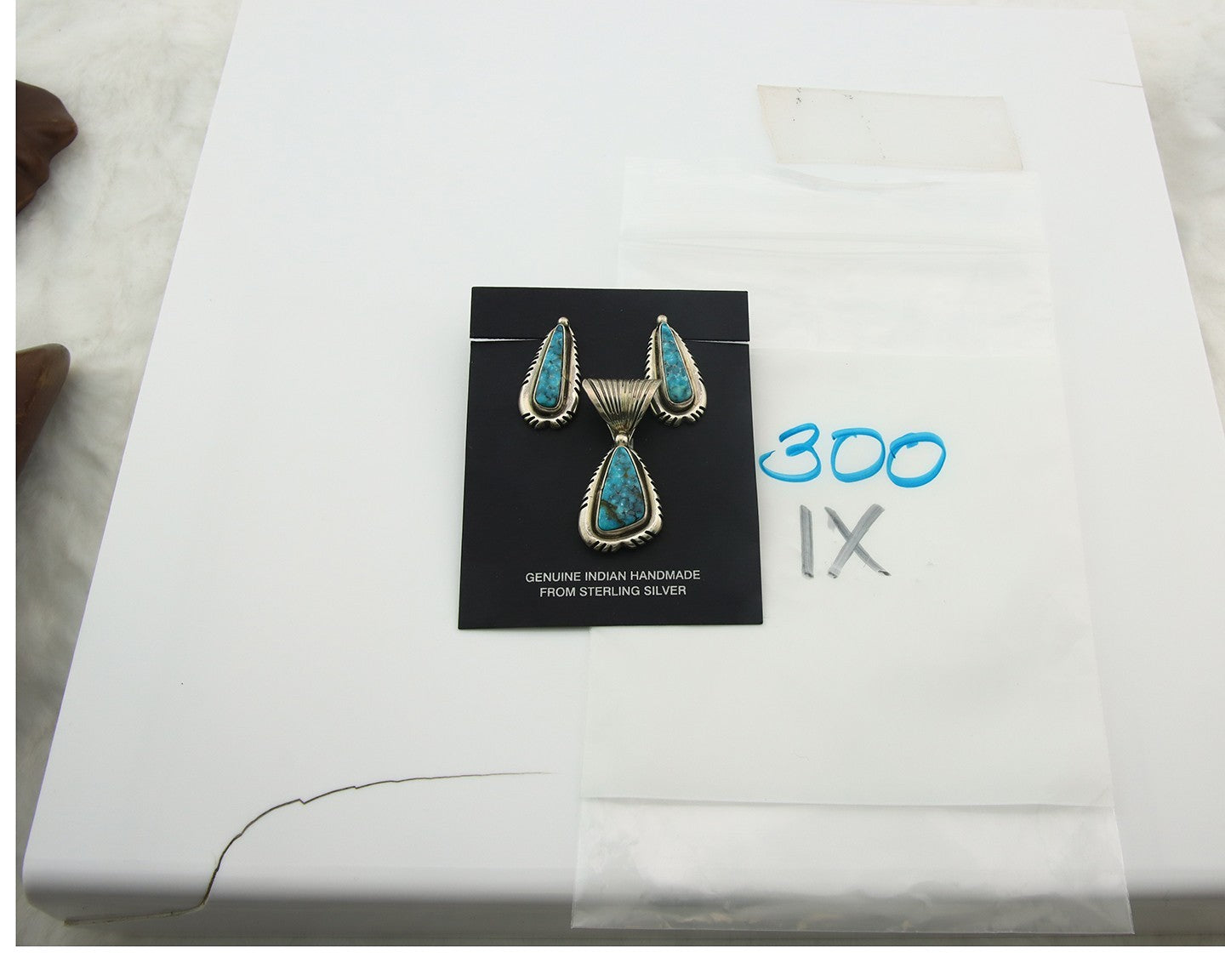 Navajo Pendant Earrings Set Sterling Silver Turquoise Signed Tom Willeto