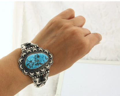 Navajo Cuff Bracelet Sterling Silver Turquoise Native Artist Signed Paul Begay