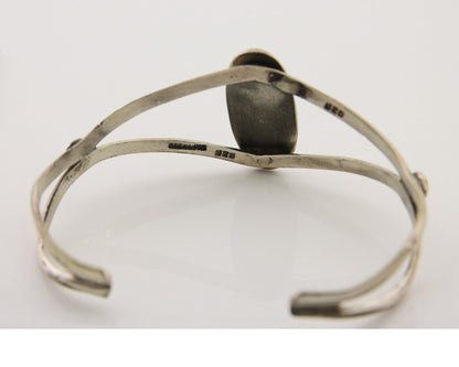 Navajo Hand Stamped Cuff Bracelet Turquoise 925 Silver Native American Artist