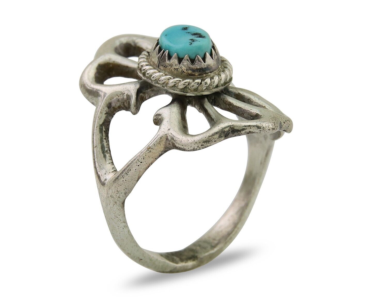 Navajo Sand Cast Ring 925 Silver Sleeping Beauty Turquoise Artist C.80's