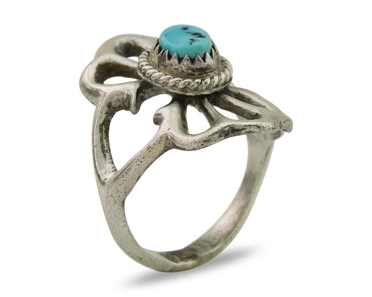 Navajo Sand Cast Ring 925 Silver Sleeping Beauty Turquoise Artist C.80's