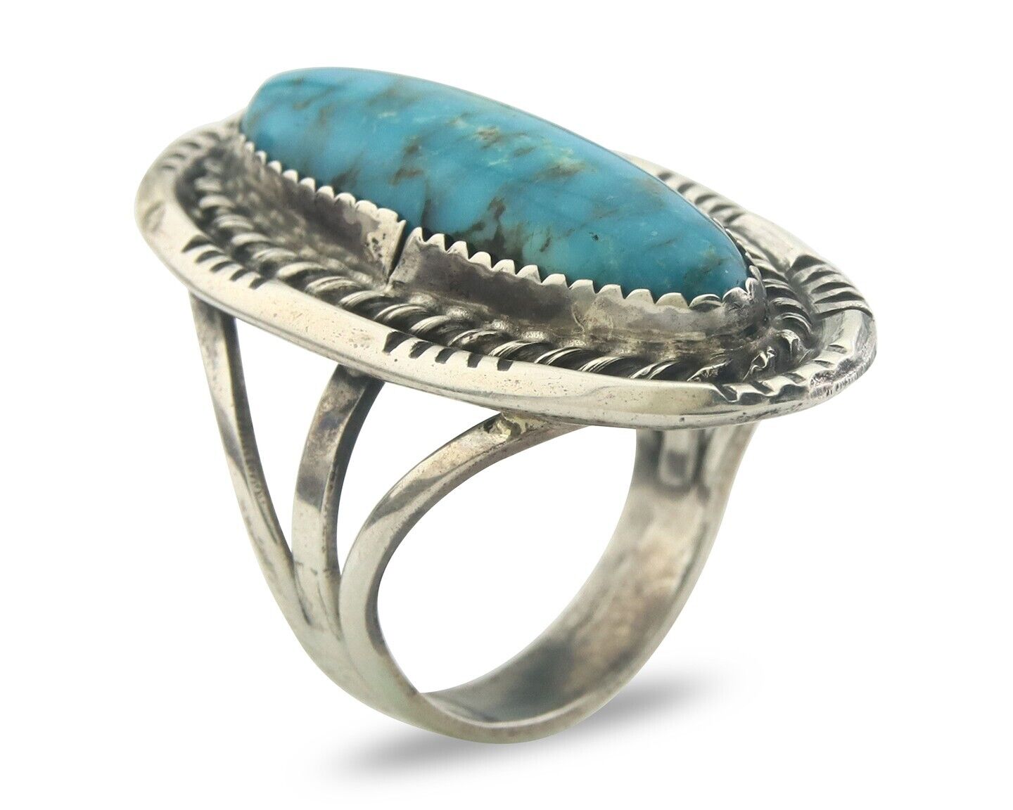 Navajo Ring 925 Sterling Turquoise Handmade Signed Jack Tom C.80's Size 7.0