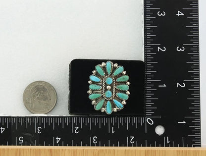 Navajo Concho Ring Sterling Silver Natural Turquoise Handmade Vintage