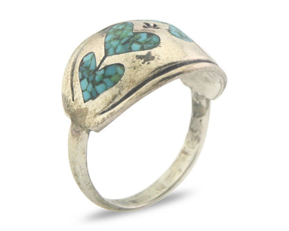 Navajo Ring 925 Sterling Natural Chip Inlay Turquoise C.80's Size 6.5