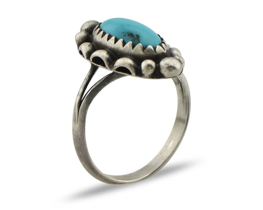 Navajo Ring 925 Silver Sleeping Beauty Turquoise Signed SkyStone Creations C80s