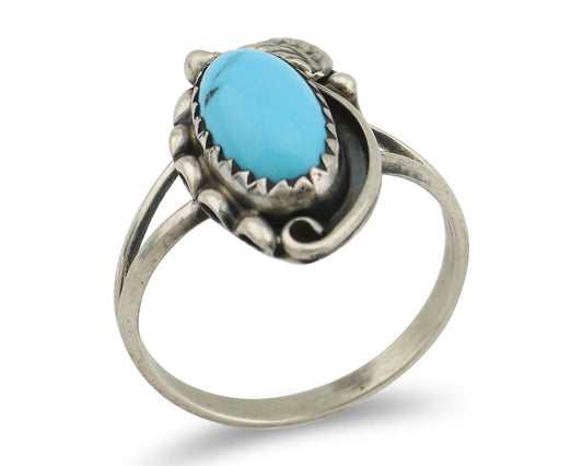 Navajo Ring 925 Silver Sleeping Beauty Turquoise Signed SkyStone Creations C80s