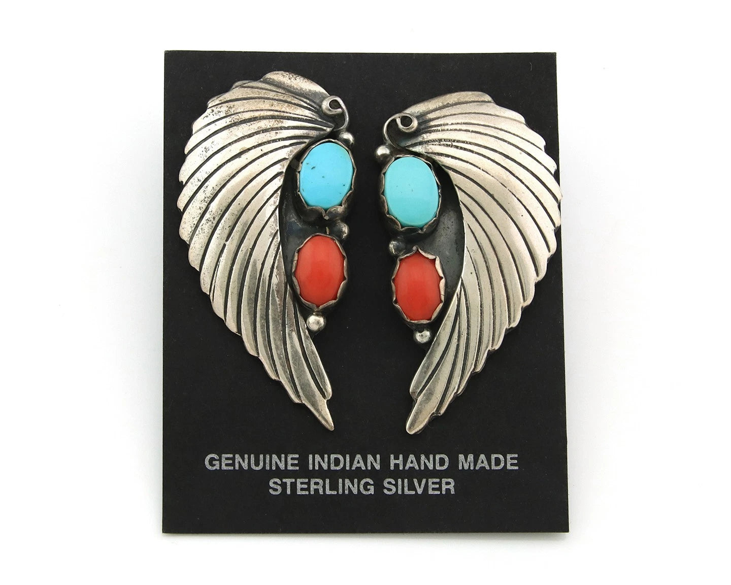 Navajo Angel Wing Earrings Sterling Silver Natural Gemstones Vintage