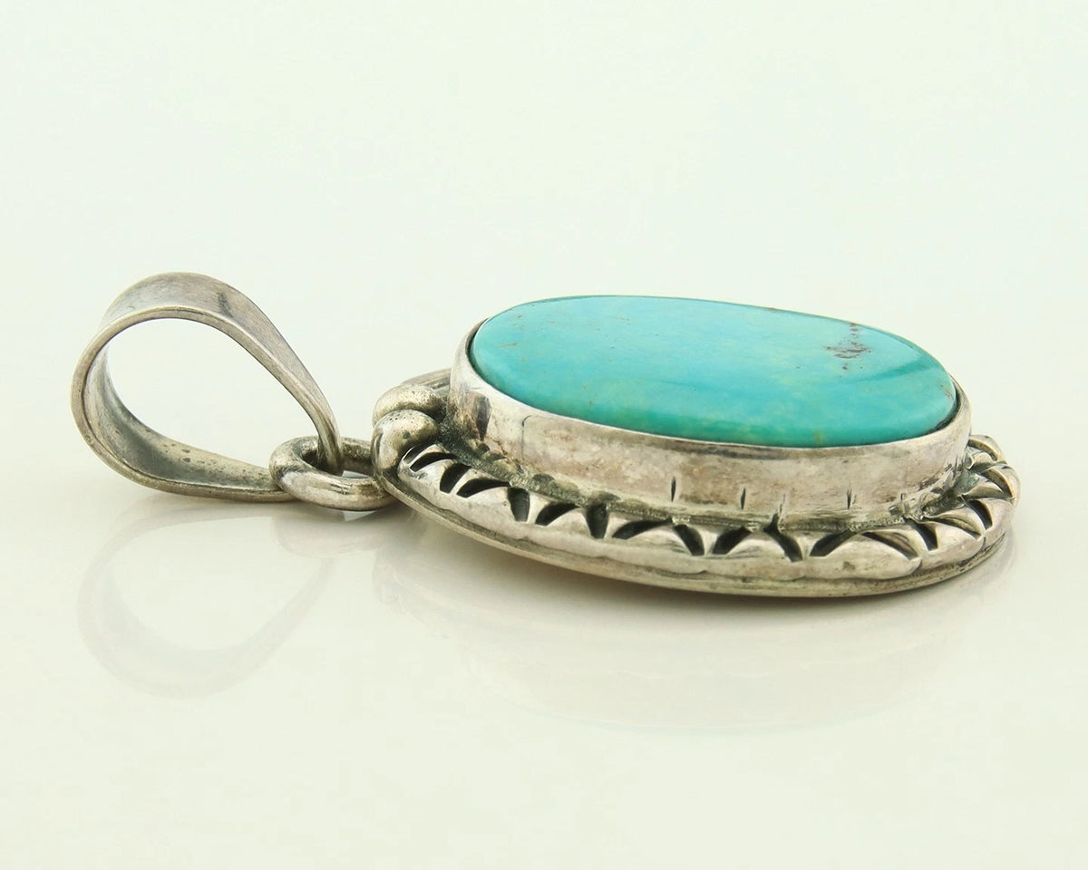 Navajo Pendant 925 Sterling Silver Natural Turquoise Vintage Artist Signed Gecko