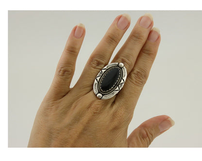 Navajo Ring 925 Silver Black Onyx Artist Signed V & N Edsitty C.80's