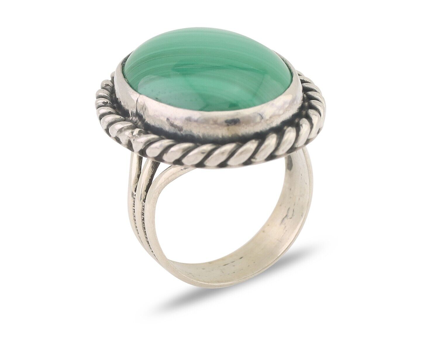 Navajo Ring 925 Silver Natural Malachite Native American Artist Size 6.0 C.80's