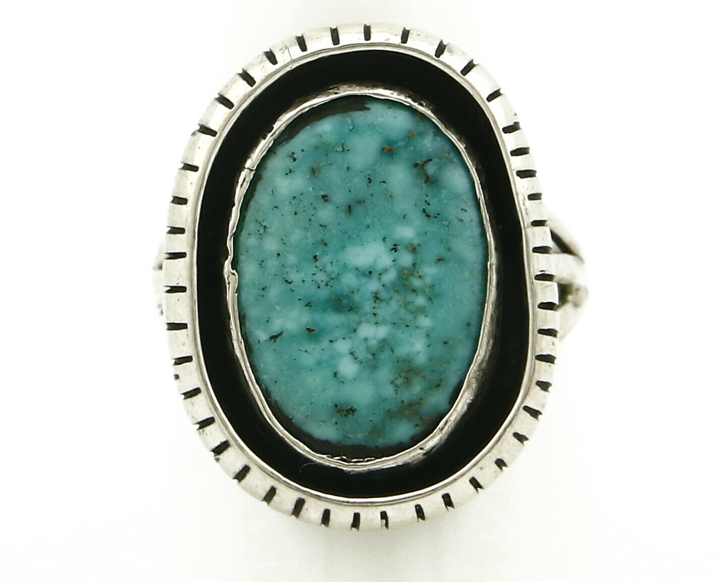 Navajo Ring .925 SOLID Silver Kingman Turquoise Artist Signed Montoya C.1980's