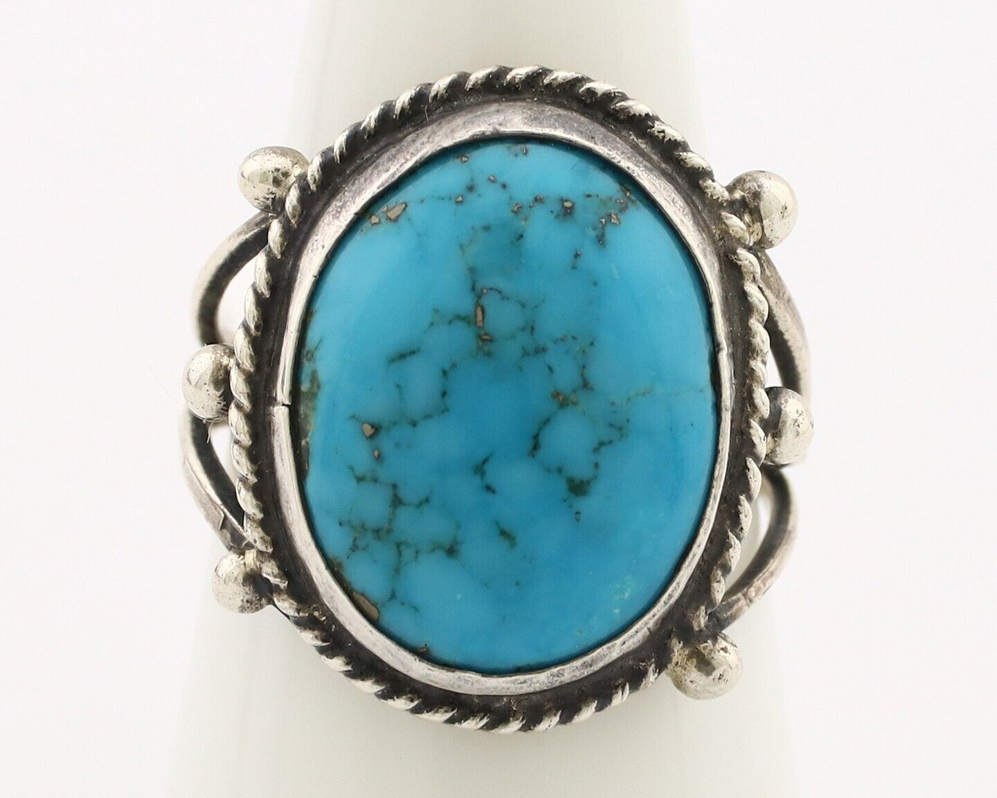 Navajo Ring 925 Silver Spiderweb Turquoise Native Artist C.80's