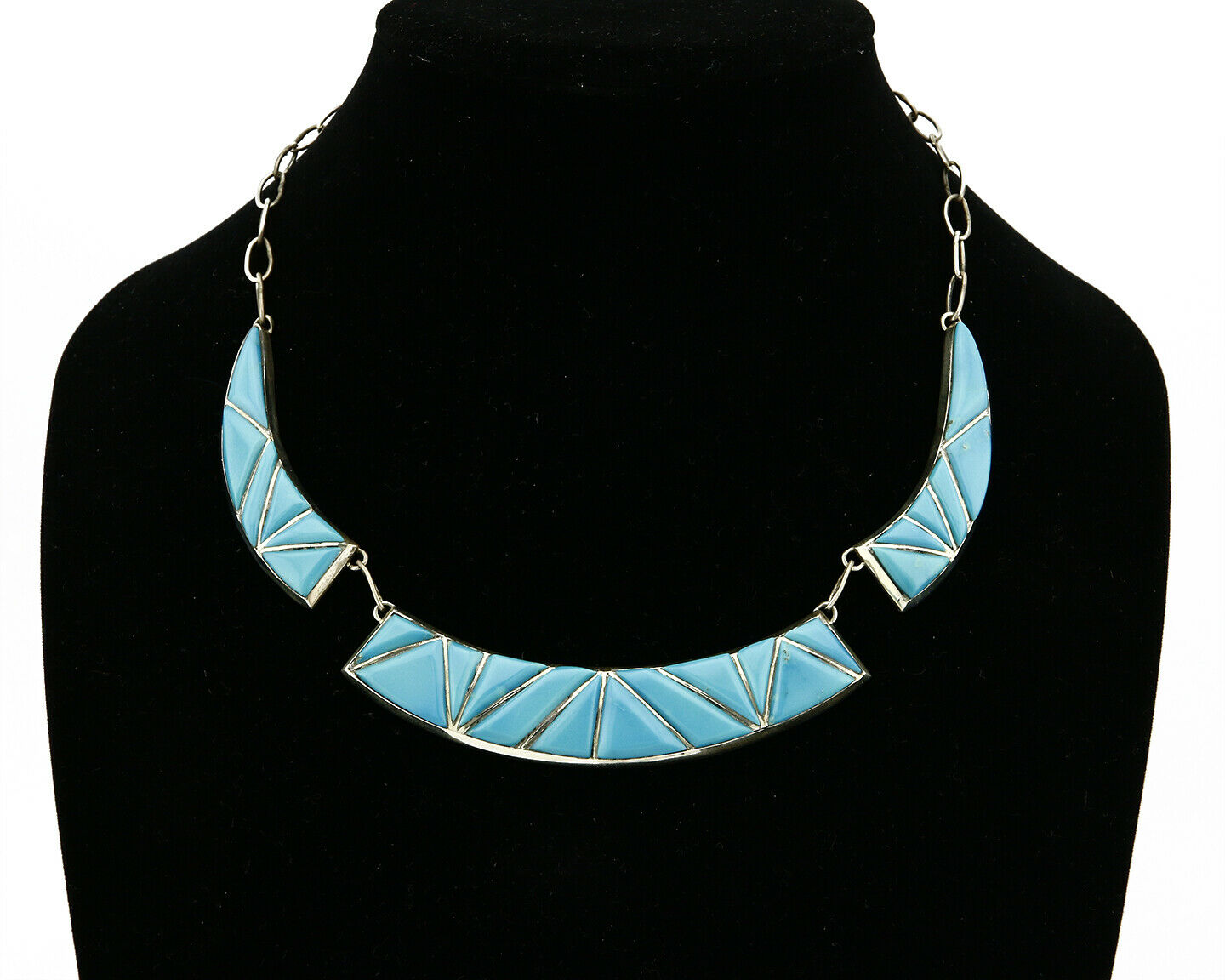 Navajo Artist L. Lee 3 Piece Inlaid Natural Turquoise .925 Silver Necklace