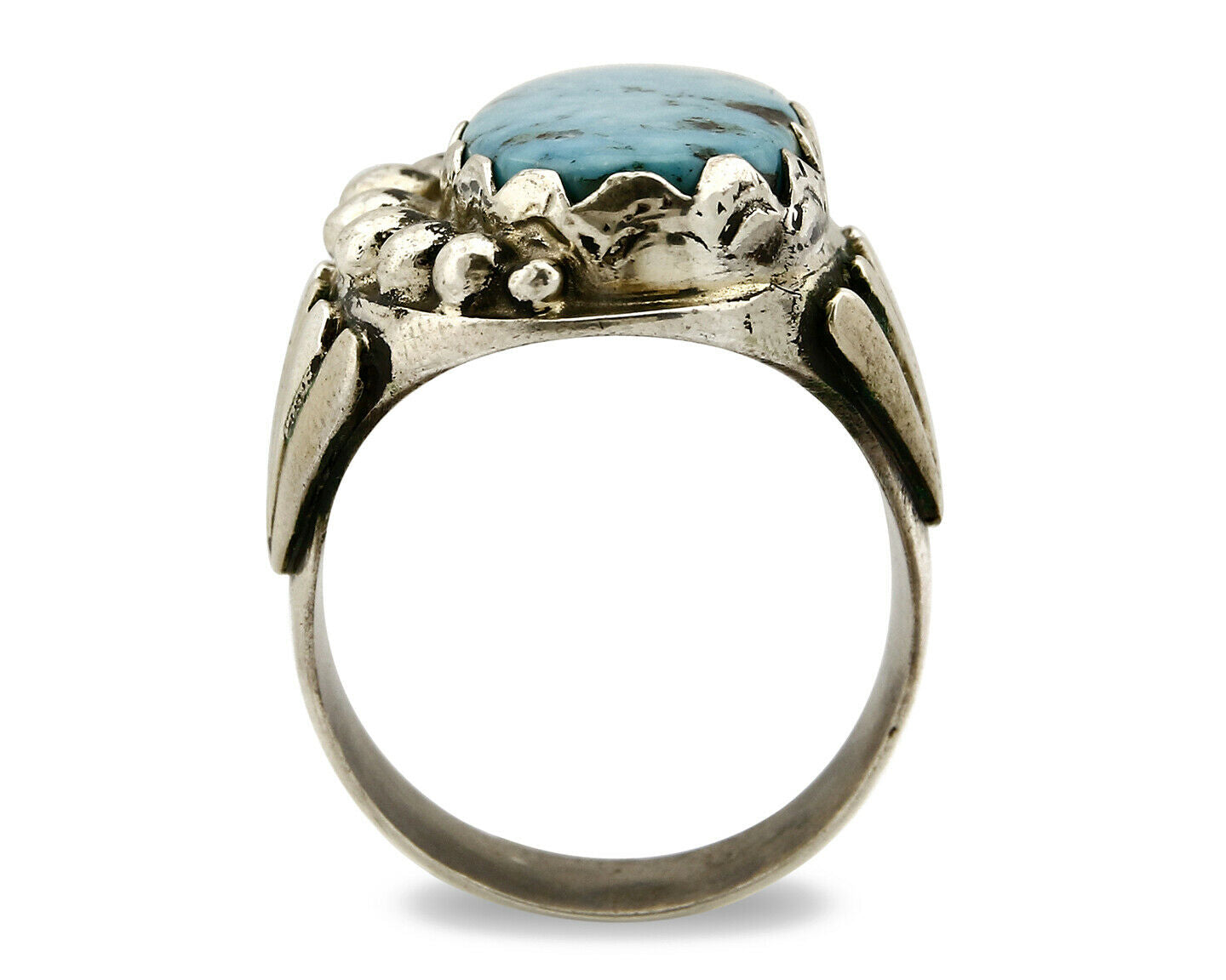 Navajo Ring .925 SOLID Silver Kingman Turquoise Signed Artist Montoya C.80's