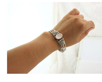 Navajo Cuff Bracelet Sterling Silver Authentic Pink Muscle Artist Signed DB