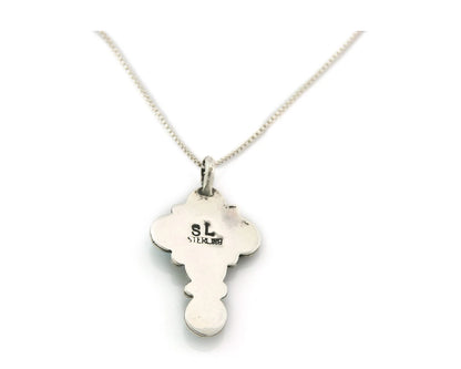 Navajo Cross Necklace Sterling Silver Natural Gemstones Artist Signed SL