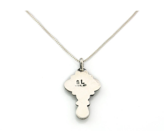 Navajo Cross Necklace Sterling Silver Natural Gemstones Artist Signed SL