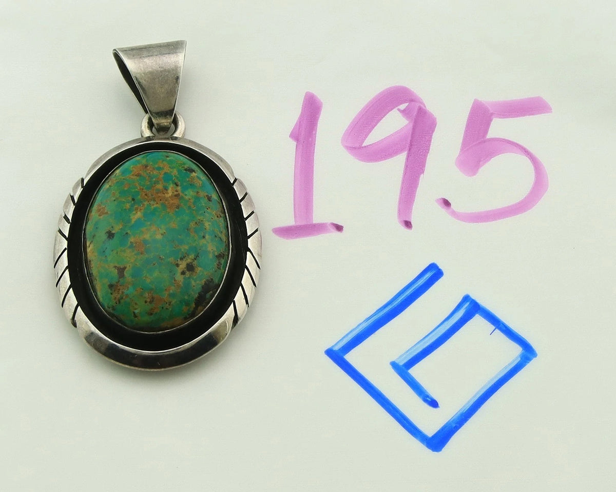 Navajo Pendant 925 Sterling Silver Natural Turquoise Vintage Signed Sun Rise