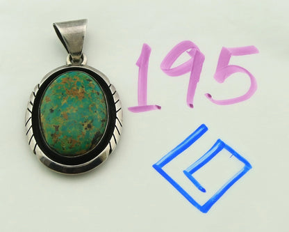 Navajo Pendant 925 Sterling Silver Natural Turquoise Vintage Signed Sun Rise