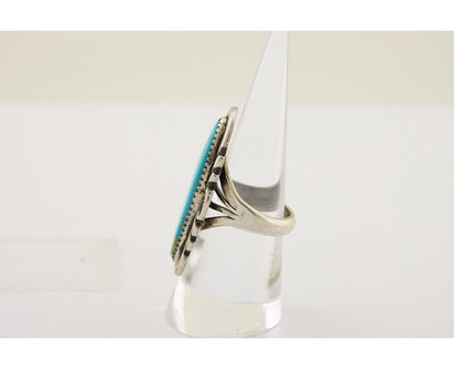 Navajo Hand Stamped Ring 925 Silver Turquoise Native Artist Begay C.80's