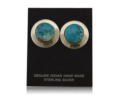 Navajo Hand Stamped Earrings 925 Silver Turquoise Native Artist C.80's