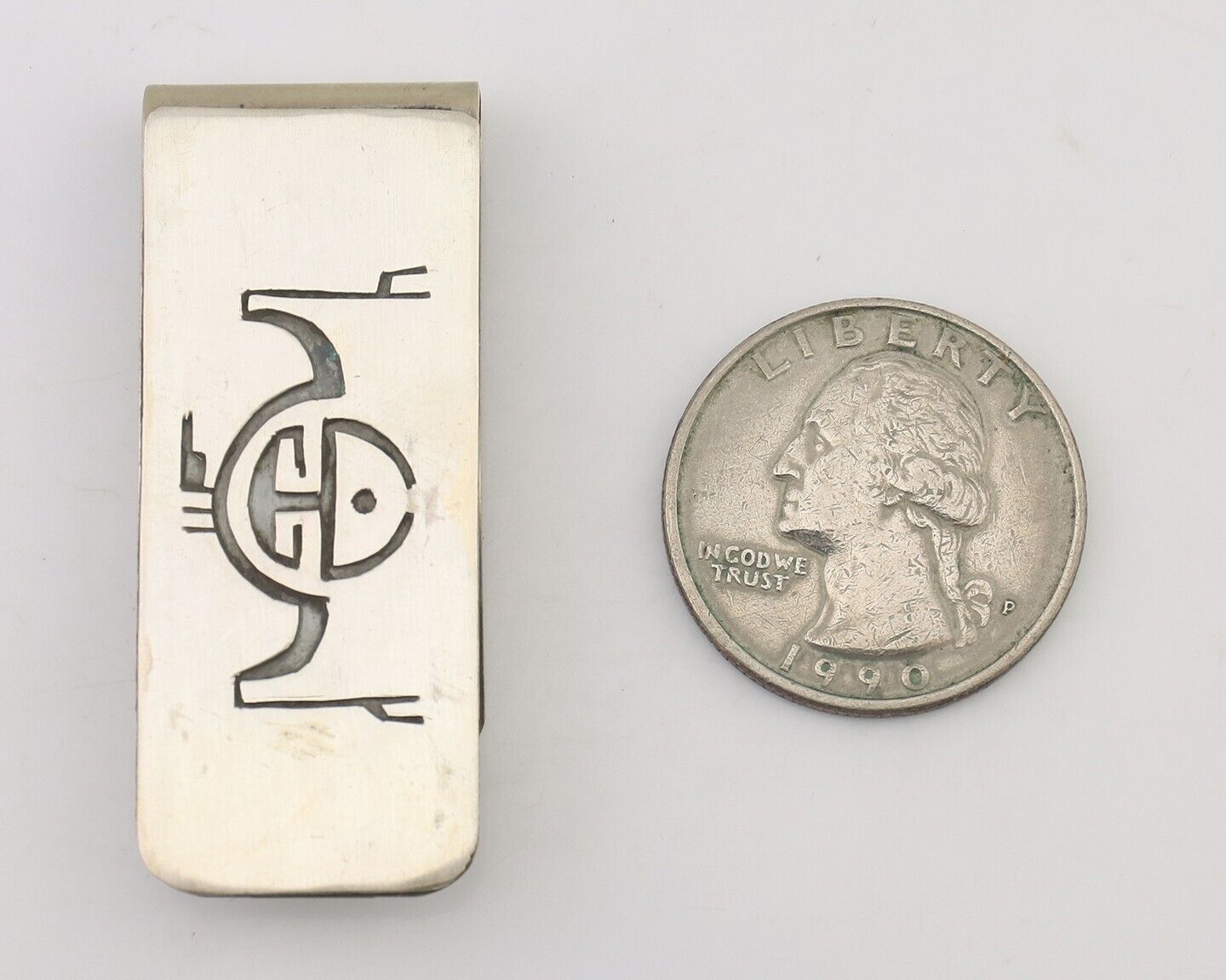 Navajo Tiwa Sun Money Clip Handmade .925 Silver & .999 Nickle C.80's