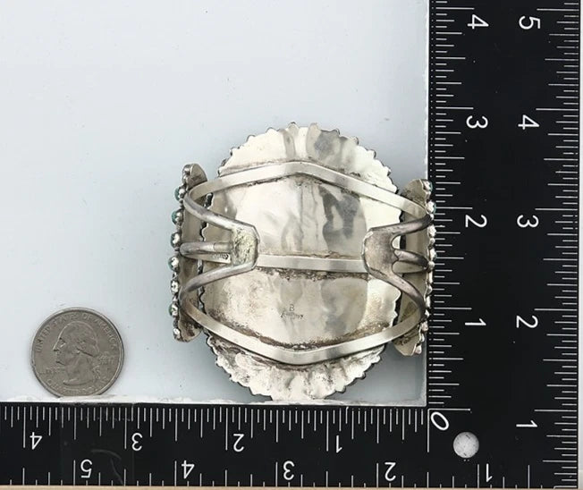 Navajo Cuff Bracelet Sterling Silver Kingman Vintage Turquoise Signed LH C.80's
